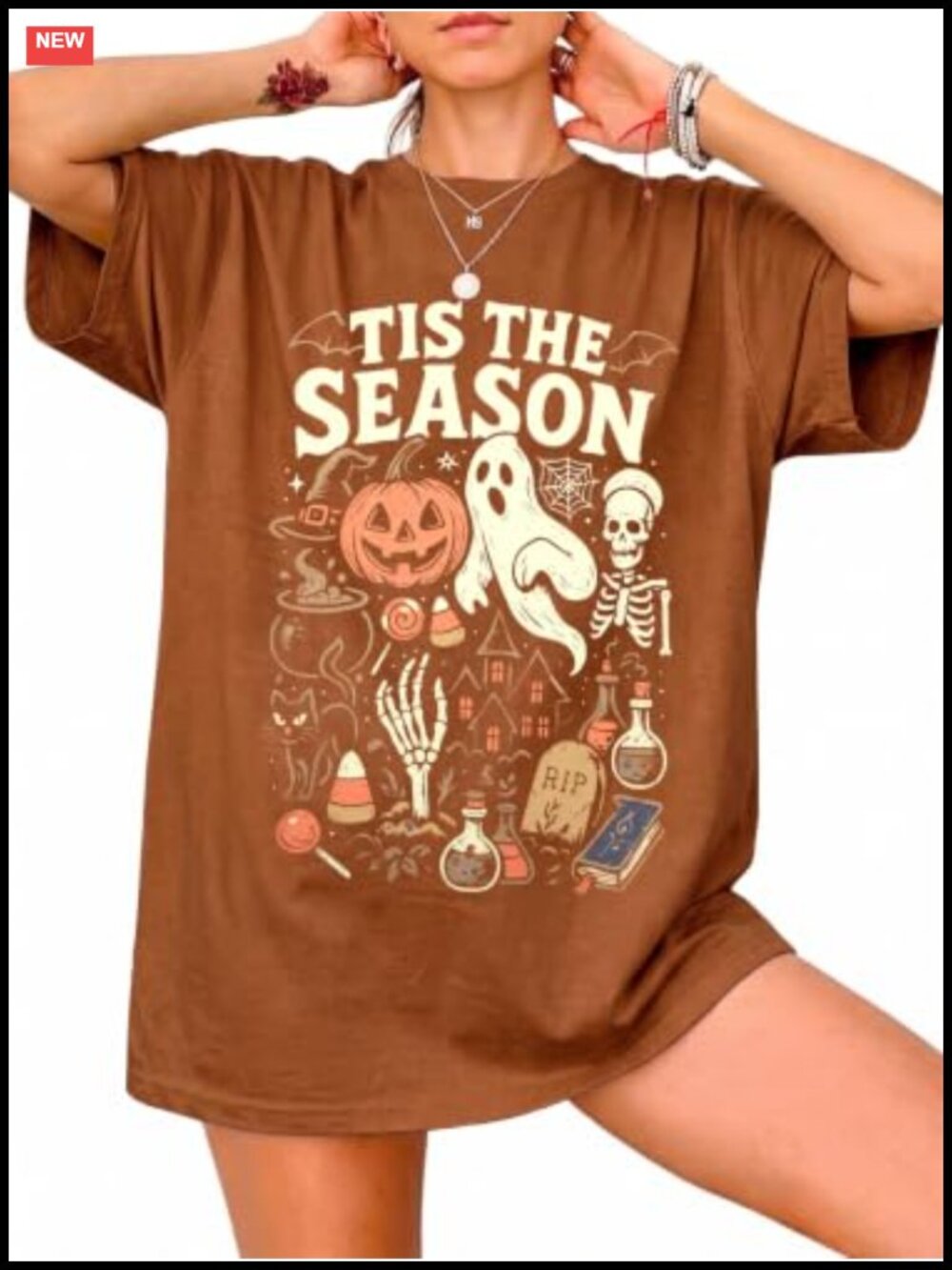 Women Halloween Oversized Spooky Season Graphic T-Shirt Tee